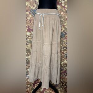 Elegant Tan Tiered Maxi Skirt